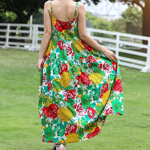 Women's long maxi Bohemian floral print dress maxi dress - Picture 2 of 6